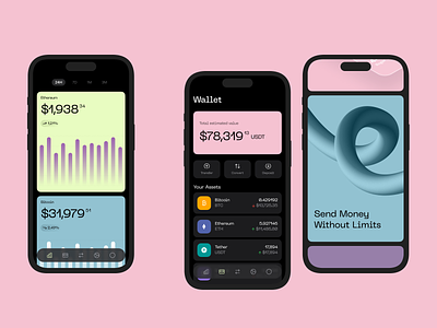 Blockchain Wallet app blockchain design fintech pink startup ui ux wallet web3