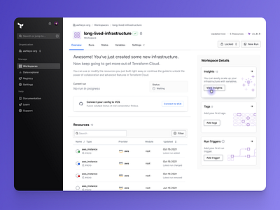 Workspace overview onboarding clean cloud dashboard data design enterprise ui