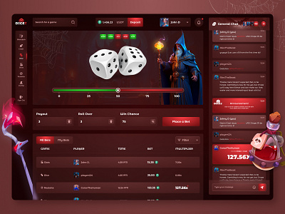 DiceZ: Dice casino game app bets betting casino chat crash dark fantasy design dice dice game gambling game interface jackpot product design roulette slots table ui uiux