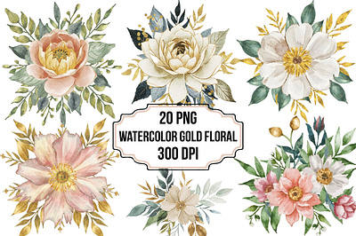 Watercolor Gold Floral wreath