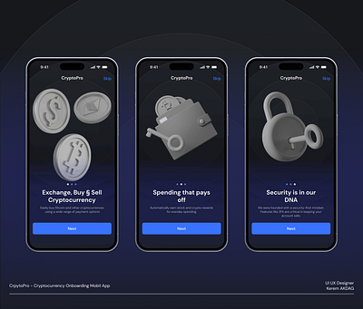 CryptoPro - Cryptocurrency Onboarding Mobil App 3d app bank bankapp banking bitcoin crypto cryptocurrency design dollar finance mobile mobileapp nft sell ui uidesign uiux ux wallet