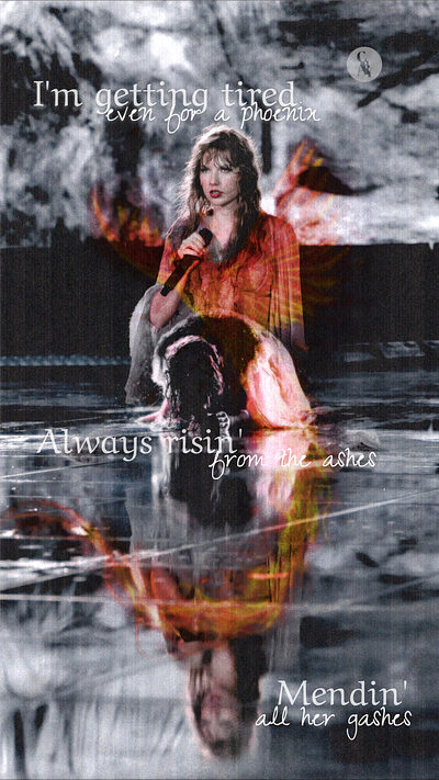 Taylor Swift as a phoenix in You're Losing Me graphic design