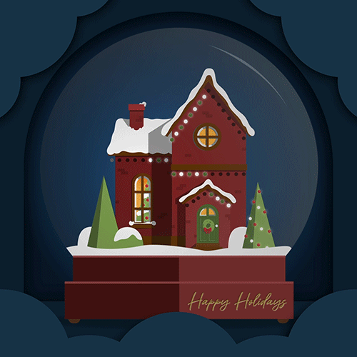 Happy Holidays Snowglobe animation christmas design gif holiday house illustration loop motion graphics snow globe