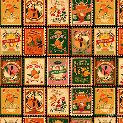 Tropical Stamps brazil design digital fashion gouache graphic design illustration pattern retro stamp tropical vintage