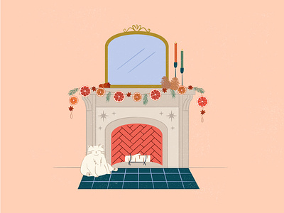 Yule Fireplace cat cat illustration christmas cute illustration festive fireplace graphic design illustration whimsy winter solstice yule yuletide