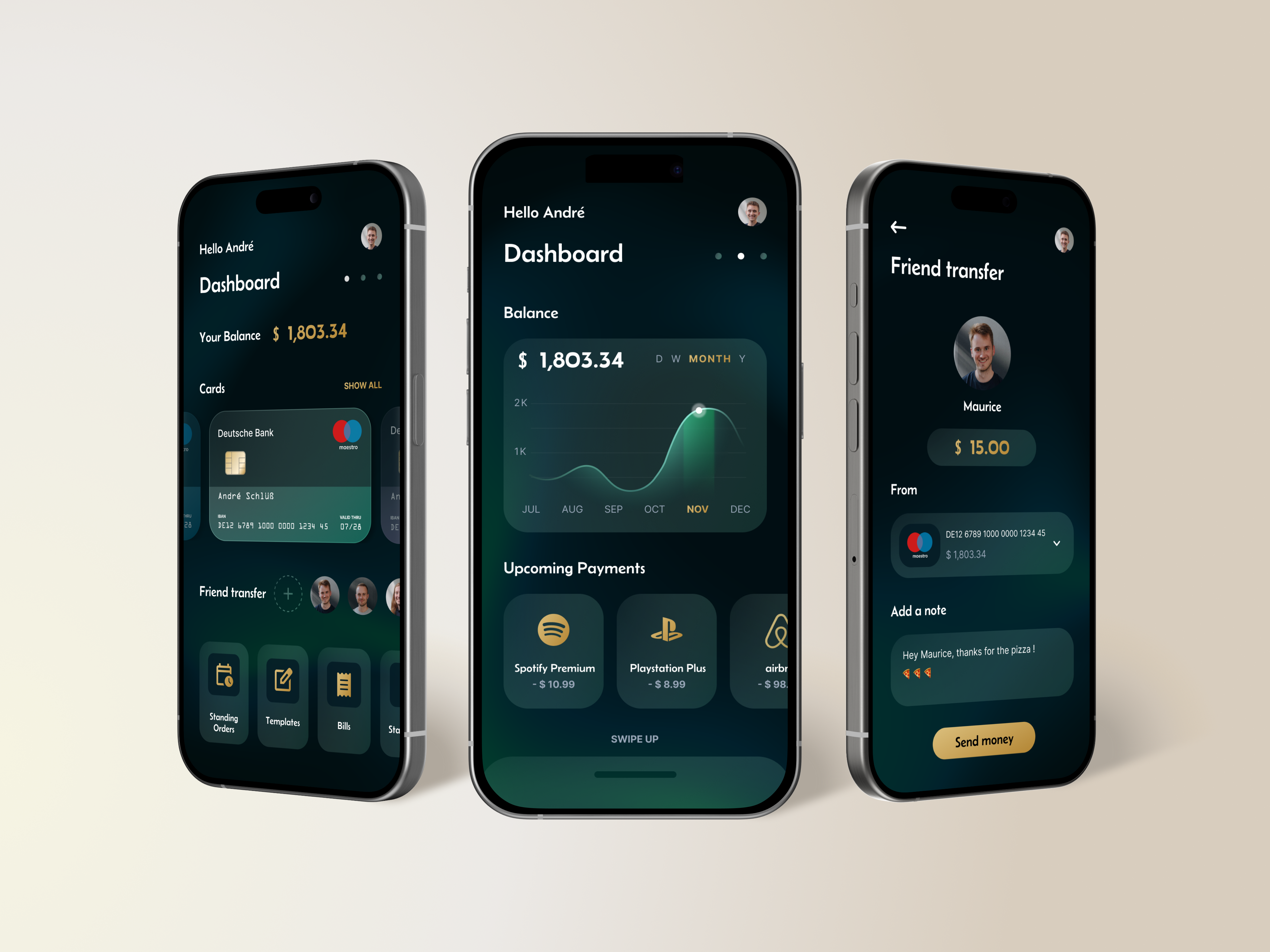 Online Banking App app banking dashboard design finance flat design gold green ios minimal mobile mobile app mobile ui online banking reanmo seamless ui user interface ux visual