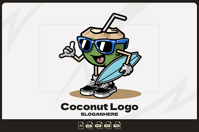 summer coconut logo branding cartoon coconut design graphic design icon illustration logo mascot summer vector