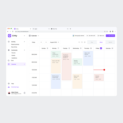 Linky - Calendar Menu calendar cansaas clean clear dashboard figma interface management menu saas schedule software team time timeline ui ux web web app wed design