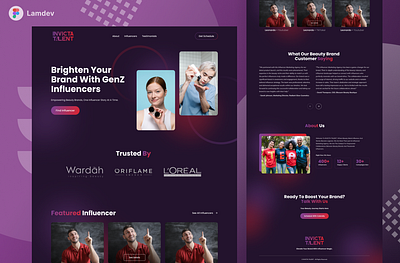 Invicta Talent Landing Page beuty brand influencers landingpage social media ui