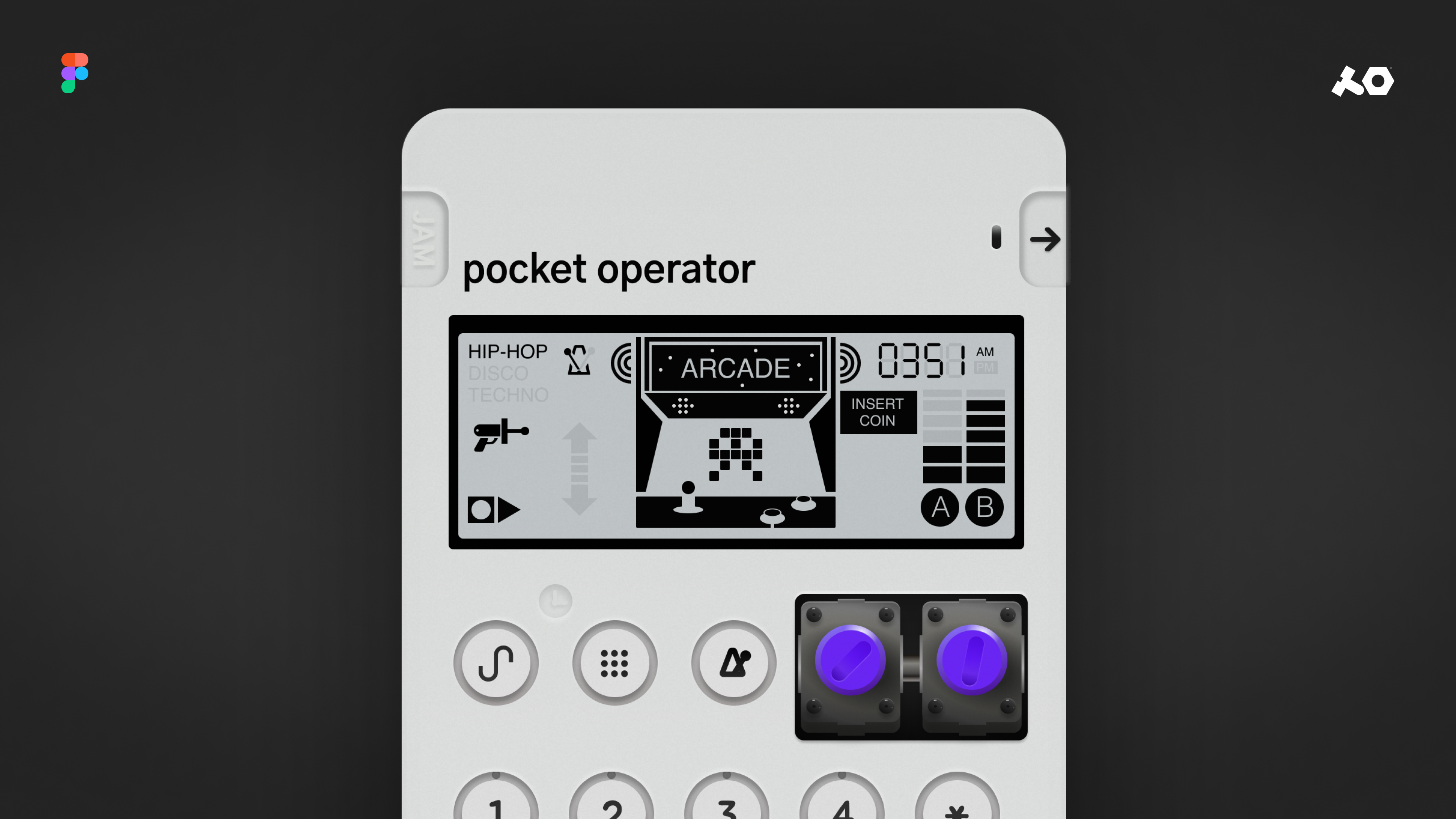 Teenage Engineering - Pocket Operator Arcade with Case audio buttons figma knobs music skeuomorphism svg synth teenageengineer ui