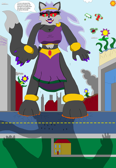 Empress Amanda Is Back In Town adult anthro character demigoddess evil fantasy foxes furry giantess illustration kaiju mobian monster purple sonic superforms supernatural vulpine witches woman