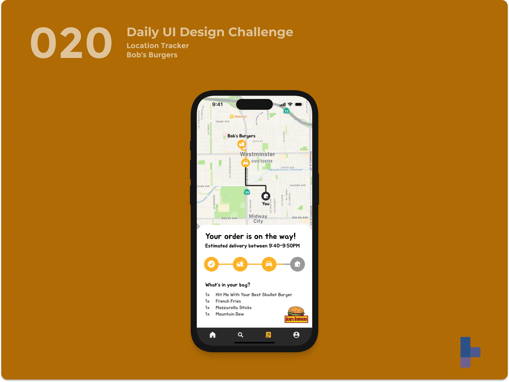 Daily UI 020 - Location Tracker bobs burgers burgers cartoon daily ui 020 daily ui 20 dailyui food location tracker online order tv show ui visual design