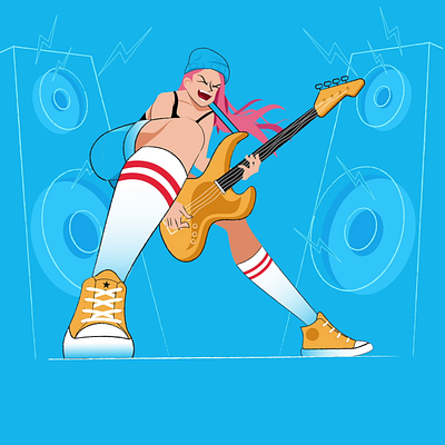 Female electric guitar musician 2d alphabet animation electric female guitar illustration motion motion graphic musician