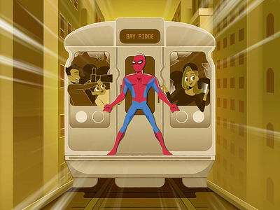 Spider-Man saves people on the train 2d alphabet animation flat gif illustration motion motion graphic save spider spiderman train