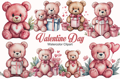 Watercolor Teddy Bear Valentine's Day 3d animation app branding design graphic design illustration logo ui vector