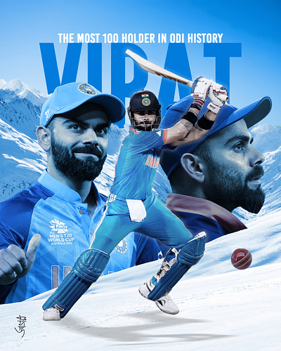 Most 100 Holder in ODI history anushka sharma branding cricket poster design graphic design illustration indian cricket team logo poster design sagor chandra das typography ux virat kohli