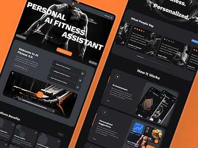 sandow: AI Fitness & Nutrition Website | Platform Page UIUX blue boxing clean dark mode exercise app fitness fitness app fitness data fitness landing page fitness web design fitness website gym jogging landing page orange platform ui ui kit web design workout