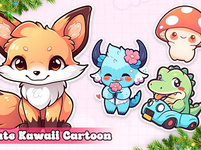 Cute kawaii hand drawn cartoon character for sticker design festivemascot