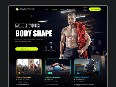 Fitness Website Design body cards clean cult design figma fitness gym hero section landing page testimonials typography ui ux