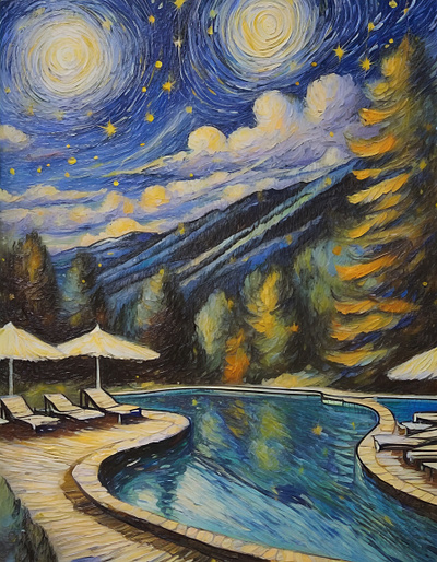 Starry Night Hotel (Van Gogh Style) adobefirefly starry night van gogh