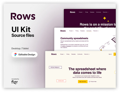 Rows Web UI (Recreated) branding collaboration design figma free freelance kit product design rows.com software spreadsheet template ui ui kit ui template ui ux ux web app web design website