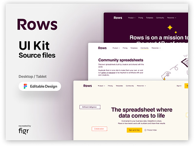 Rows Web UI (Recreated) branding collaboration design figma free freelance kit product design rows.com software spreadsheet template ui ui kit ui template ui ux ux web app web design website