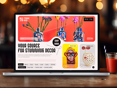 E-commerce Website Concept branding concept deco decoration design e commerce ecommerce hero secion inhensweb laptop mockup online shop red shop ui website yellow