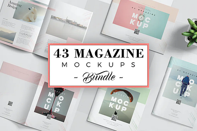 43 Magazine Mockups Bundle advertisement brochure catalog design free mockup graphic design illustration magazine mock up mockup print psd