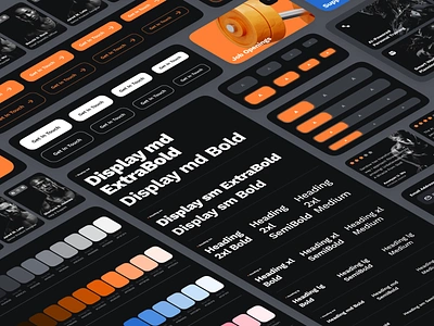 sandow: AI Fitness & Diet Website | Design System Component UIUX blue bold button ui buttons card ui color palette component design system figma figma component fitness component fitness design system fitness style guide landing page orange style guide tab ui tags ui typography web design