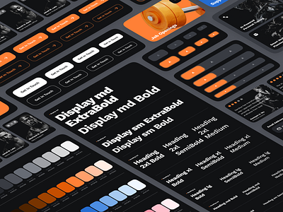 sandow: AI Fitness & Diet Website | Design System Component UIUX blue bold button ui buttons card ui color palette component design system figma figma component fitness component fitness design system fitness style guide landing page orange style guide tab ui tags ui typography web design