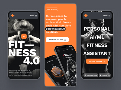 sandow: AI Fitness & Nutrition Website | Smart Fitness Mobile UI ai fitness ai fitness coach fitness fitness ai coach fitness analytics fitness app fitness coach fitness data fitness landing page fitness mobile fitness ui fitness website landing page minimal orange ui kit virtual fitness virtual fitness assistant virtual fitness coach web design