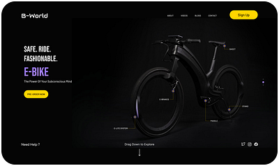 B-World | E-Bike | Concept Website | Landing Hero Page 3d app concept design figma ui ux webs wireframe