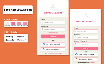Food Restaurant App: Log In & Sign Up Page graphic design ui