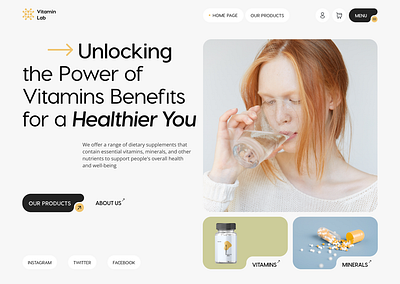 VitaminLab - online store design ecommerce figma health heroscreen homepage onlinestore selfcare typography ui ux webdesign