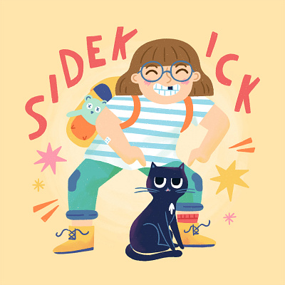 Peachtober - Sidekick Illustration cat character cute friendship fun illustration kid procreate sidekick youth