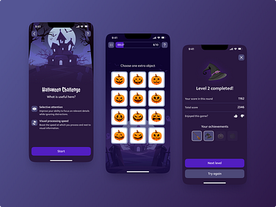 A game for developing cognitive abilities. branding button design figma game gamification halloween illustration illustrator interface ios logo photoshop rewards ui ui design ux