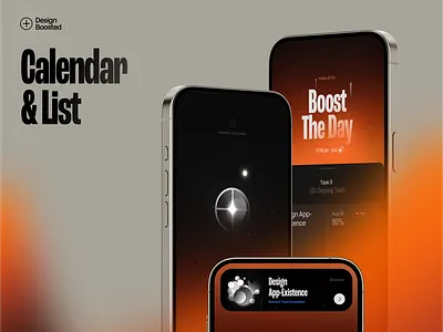 Boosted/ Calendar & List design interaction list listview mockup notification orange screen ui uiux widget