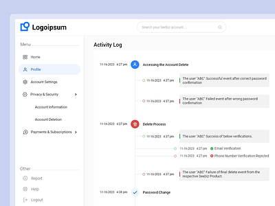 Log / Activity Log UI/UX Design activity log product design ui ux website