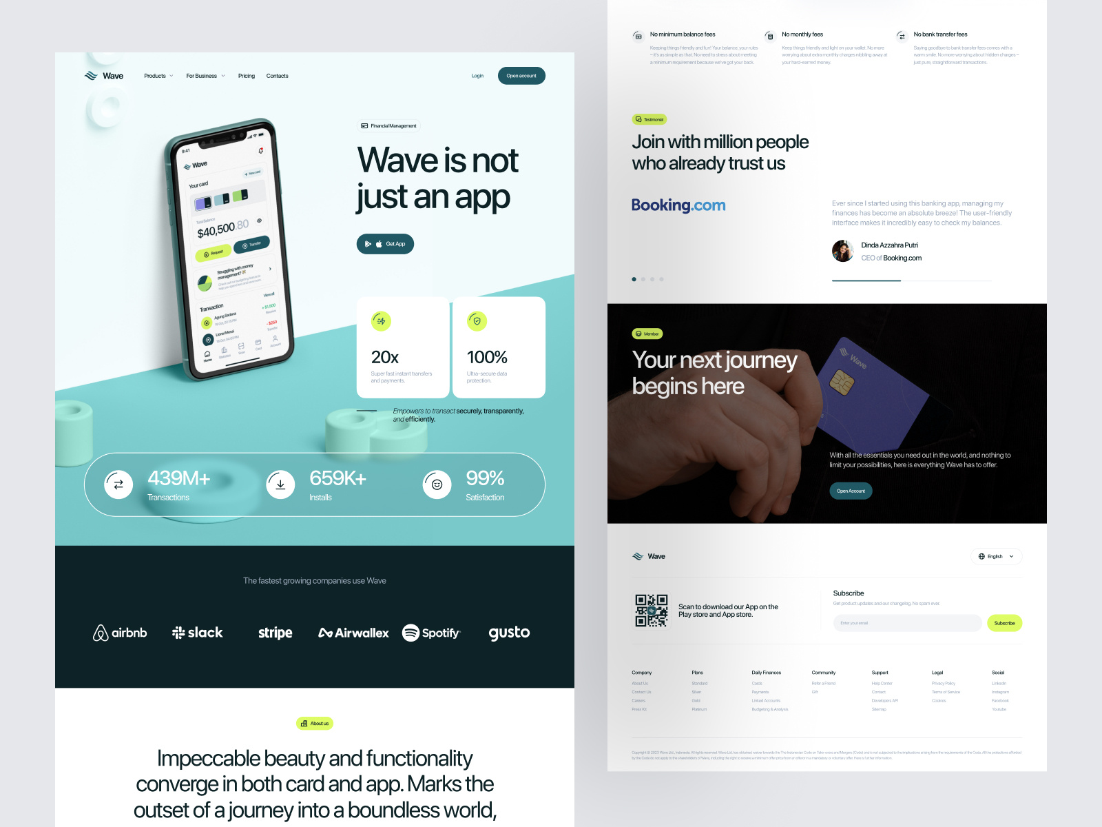 Wave - Mobile Banking Landing Page balance bank card banking app banking landing page digital banking finance finance app finance landing page financial landing page mbanking mobile banking transactions transfer ui ux web web design website design