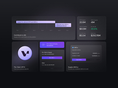 Vertex - Token Launch UI Bits app bento crypto dark mode defi perpetuals spot stats timeline token vertex