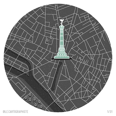 Paris Bastille minimalist map bastille editorial illustration france illustrated map illustration illustrator line art map maps minimalist paris spot spot illustrations travel vector