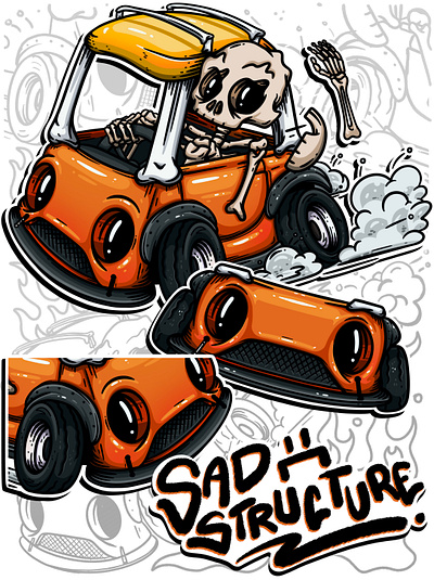 Little Drift Car art bones car character design digital art draw drift drift car graphic graphic design illustration ipad little motor procreate sad skeleton skull vehicle