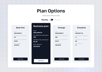 Plan Options landing page service design ui ux