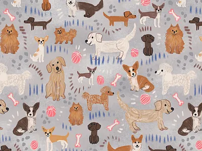 Dogs pattern animal animals chihuahua corgi digital illustration dog dogs golden retriver illustration pattern print surface