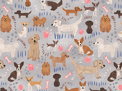 Dogs pattern animal animals chihuahua corgi digital illustration dog dogs golden retriver illustration pattern print surface