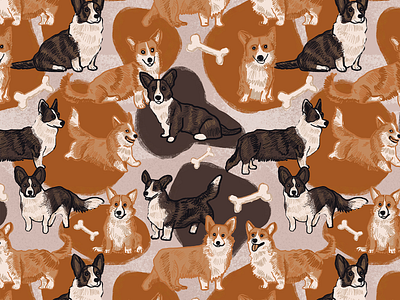 Corgi pattern animal animals corgi digital illustration dog dogs illustration pattern print surface textile