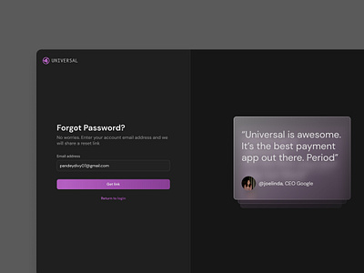 Forgot Password - Dark Theme dark theme design fintech forgot password login product design saas typography ui ux