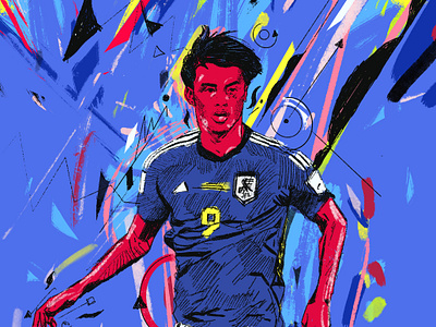 Kaoru Mitoma - Japan character football football illustration illustration illustrator japan football japan football team japan footballer japan man football team kaoru mitoma people portrait portrait illustration procreate soccer talent