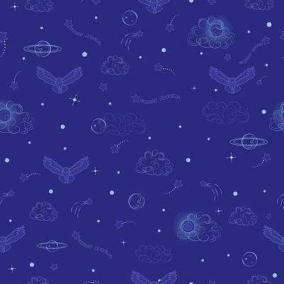 Pattern night sky bird clouds design graphic design illustration pattern planets star sweet dream vector