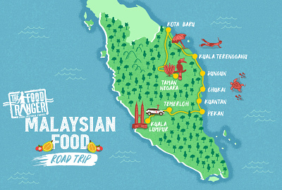 Malaysia road trip map design food illustrated map illustration illustrator itinerary malaysia map map designer maps road trip travel